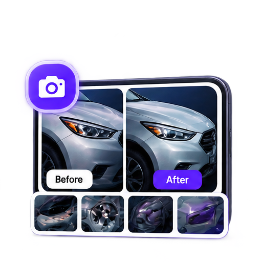 Before and after photo documentation of a vehicle's condition for quality control