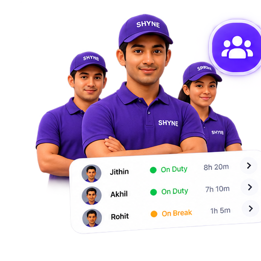 Staff management screen showing job assignments and employee activity