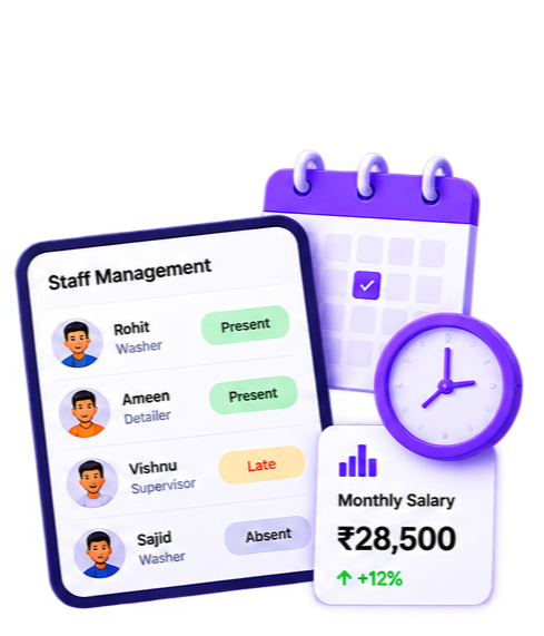 Employee shift, attendance and salary tracking screen